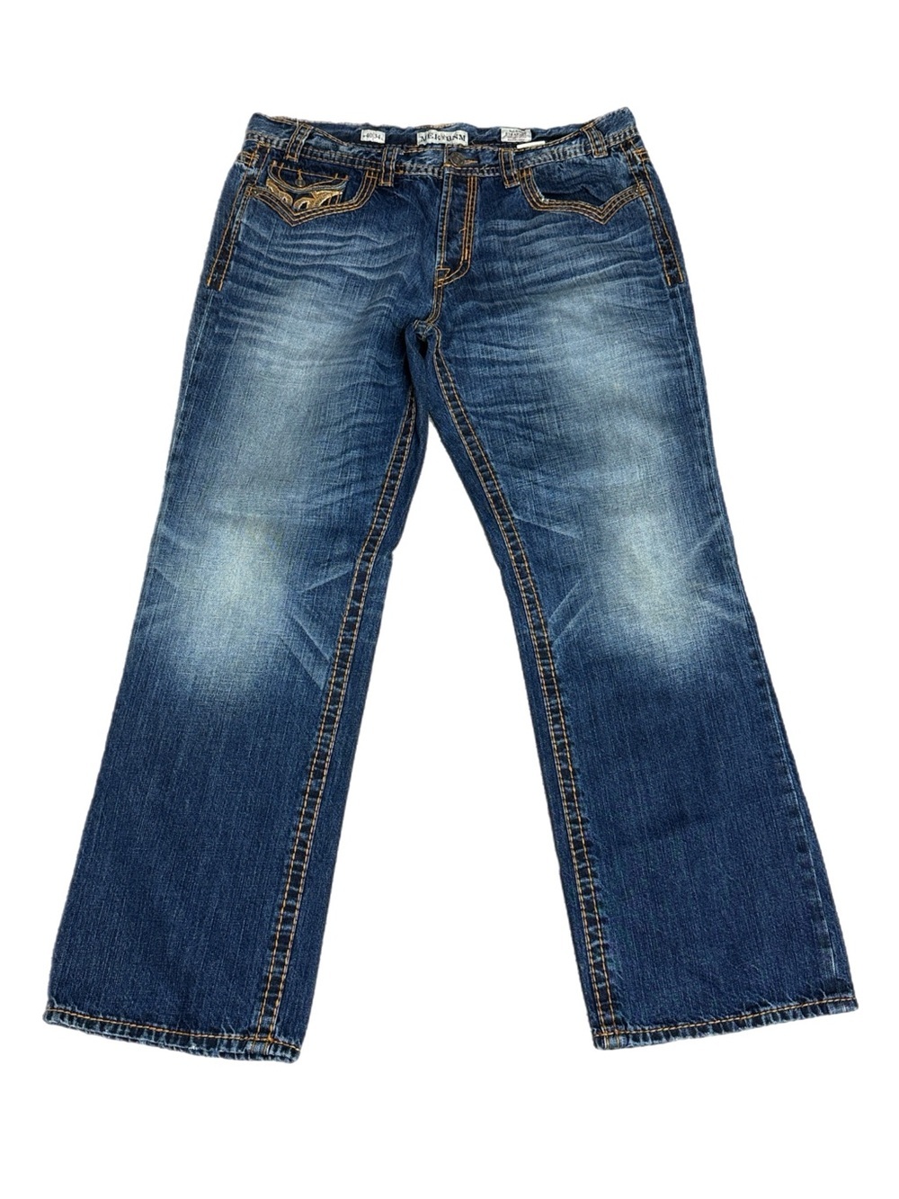 MEK DENIM Men's Bilbao Straight Leg Jeans in Faded Blue Sz W40 L34